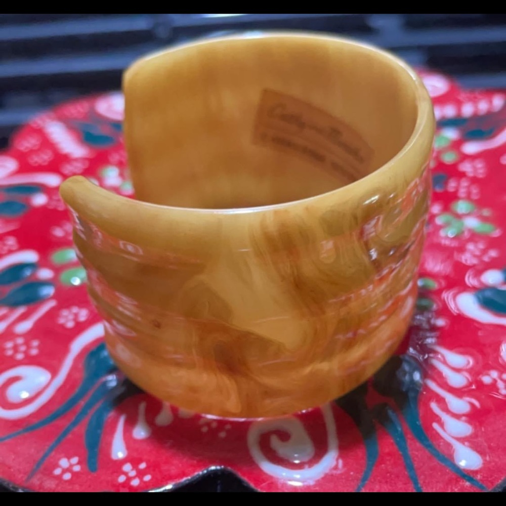 Bracelet Manchette Vintage En Bakélite Ambre - Créateur Catherine Noll, Occasion
